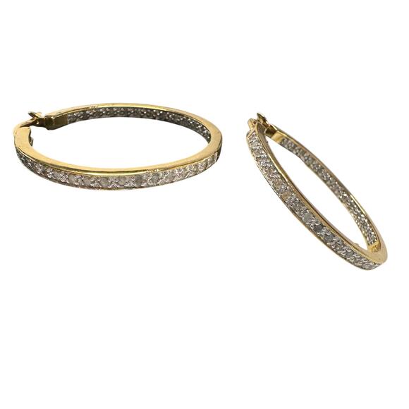 Beautiful 1/2 Carat Inside Out Diamond Hoop Earrings - 14kt Goldplate - Sterling - Picture 1 of 13
